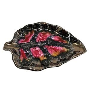 Vintage MCM Vallauris Leaf Abstract Studio Art Metallic French Pottery Dish